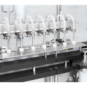 Linear filling and closing machines for injectable bottles