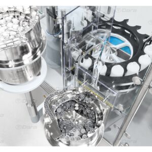 Filling and closing compact machine for liquid and powder