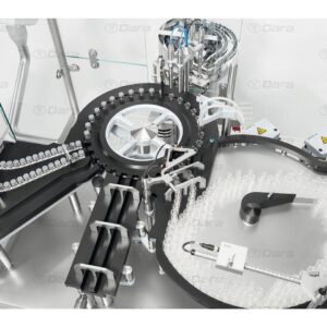 Rotary machines for automatic feeding, filling, and closing of vials